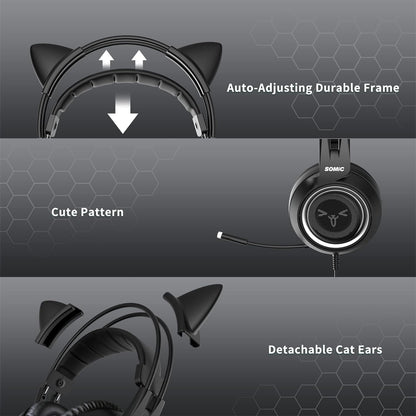 Auriculares stereo p/ juegos, con micrófono, desmontables, SOMIC.