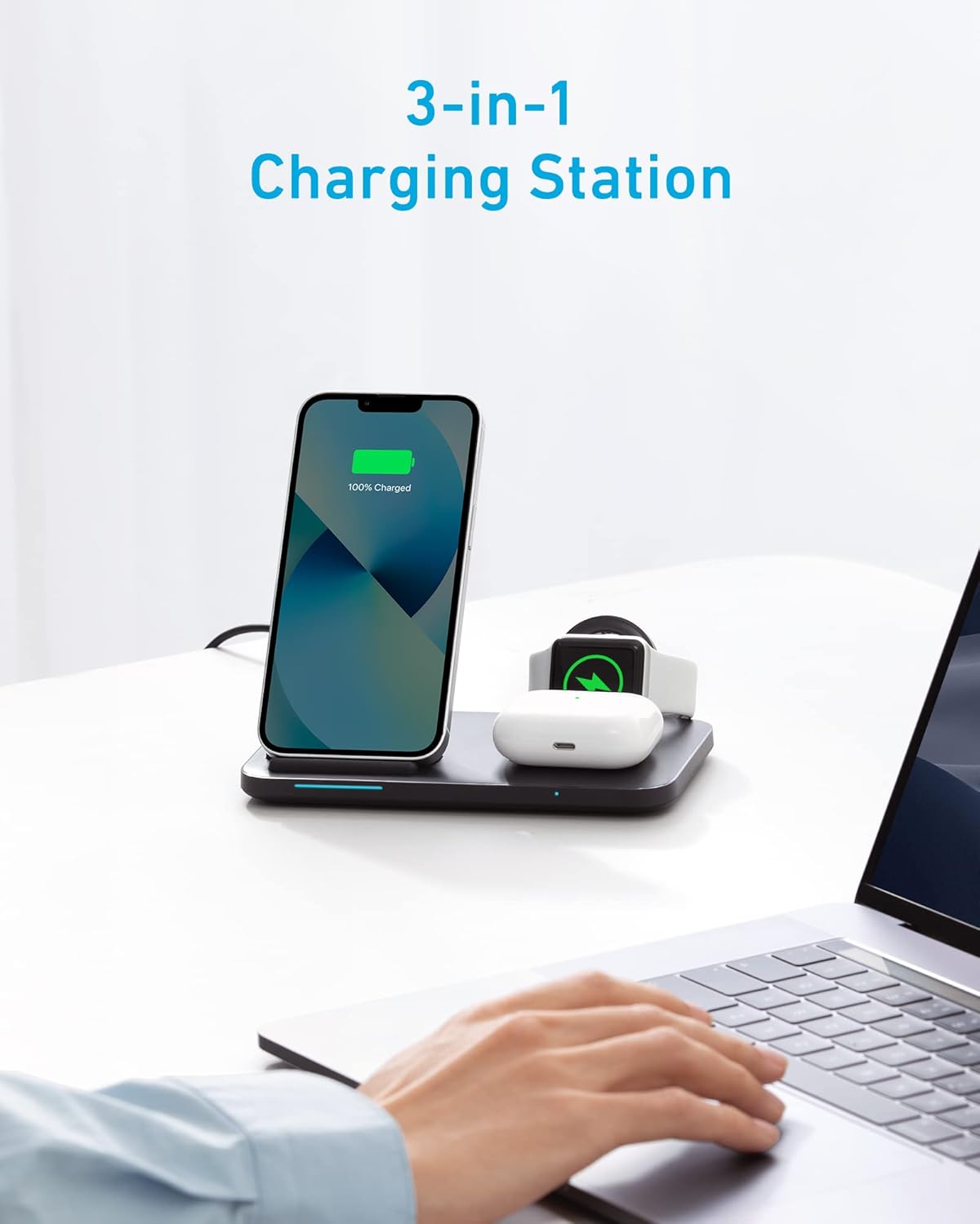 Anker Estación de carga inalámbrica plegable 3 en 1 con adaptador.