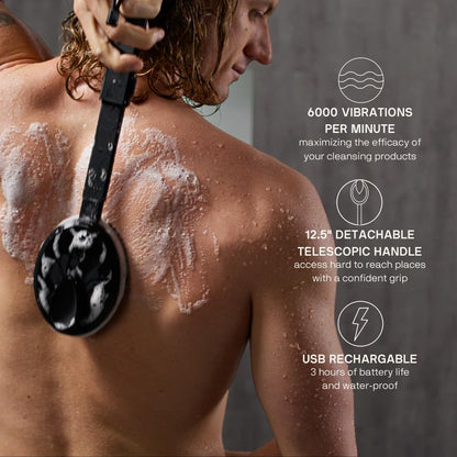 Cepillo vibrante para rostro y cuerpo con gel de ducha, Black Wolf.