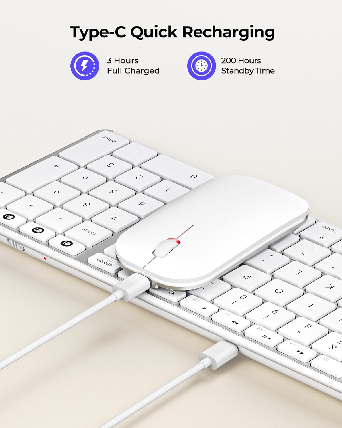 Teclado y mouse Bluetooth, Seenda, recargable, delgado, inalámbrico.