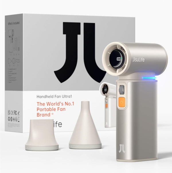Ventilador turbo portátil de mano, Jisulife, recargable.(USADO)