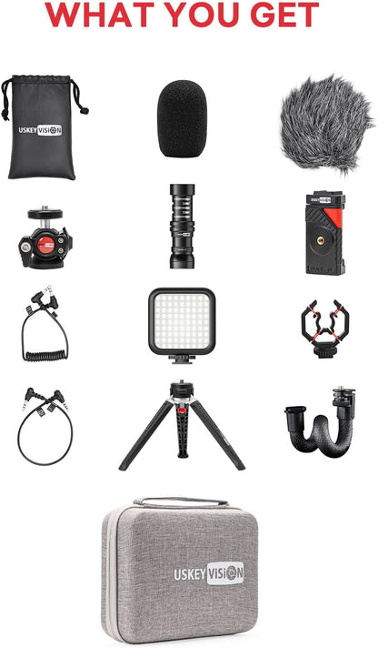 Vlog Kit luz y micrófono Incluido, para Smartphone y Cámaras USKEYVISION