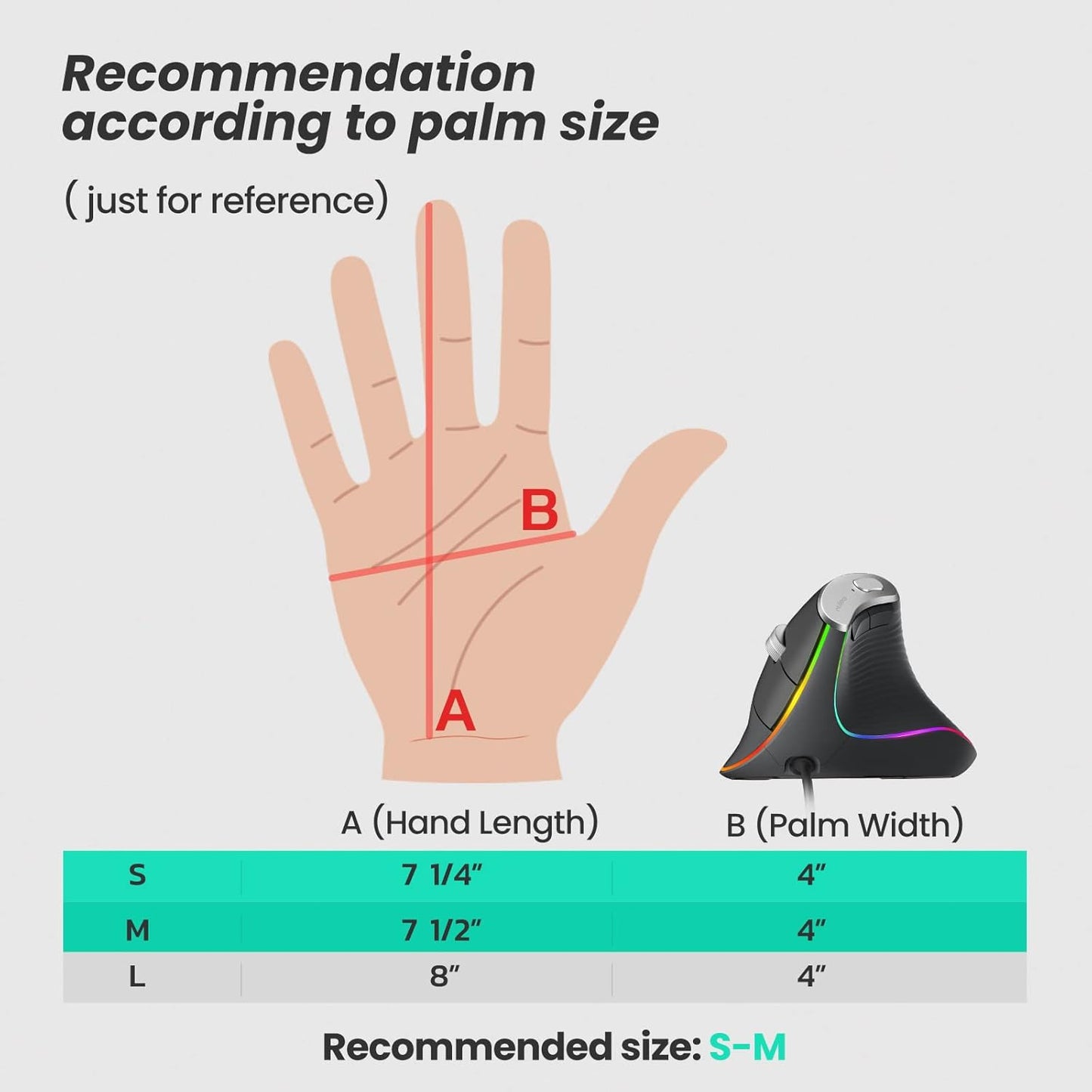 Nulea M504 Ratón vertical con cable, ergonómico, óptico RGB.