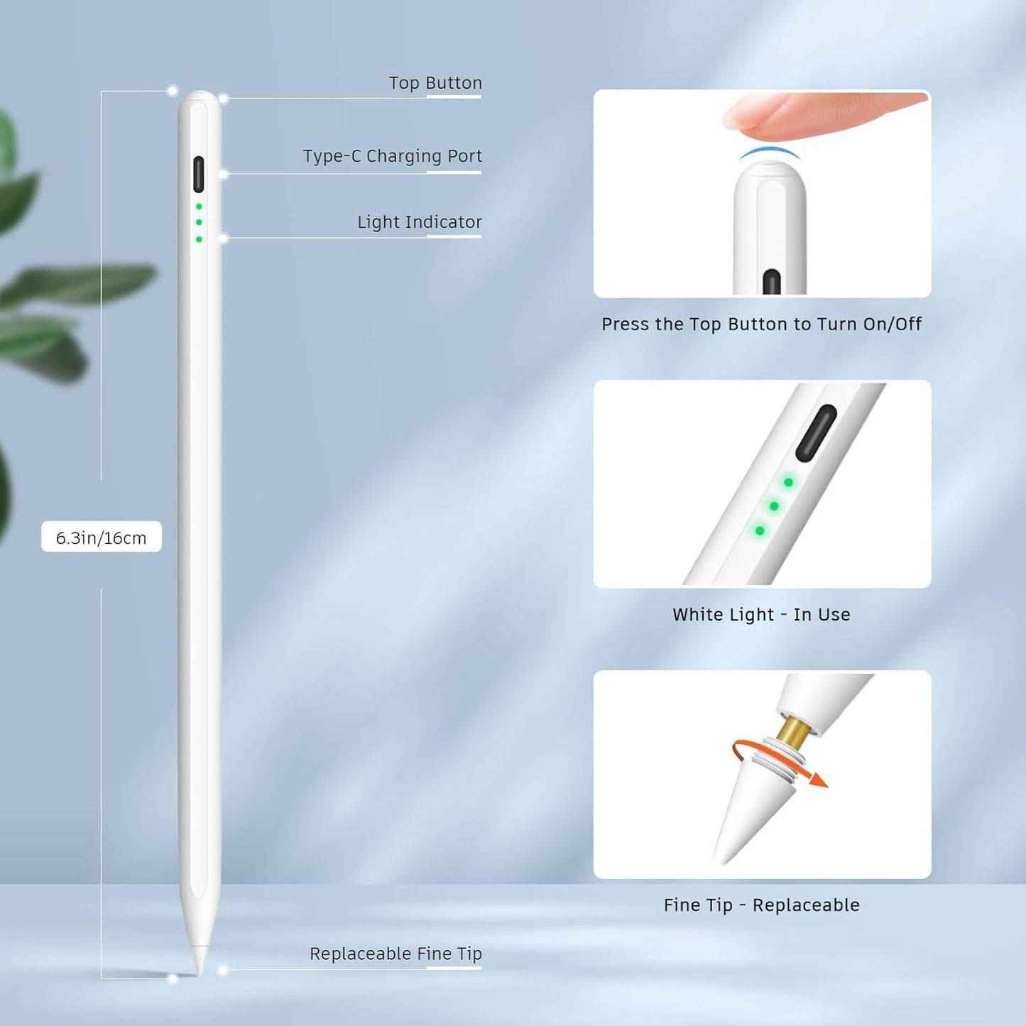 Lápiz óptico para iPad, Palm Rejection, Pro, Air, Mini.