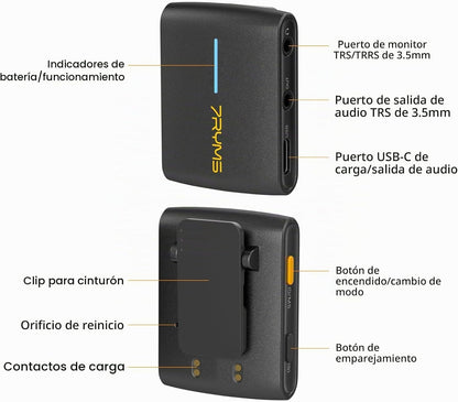 Mic Inalámbrico 7RYMS DW40, 4 Canales 48kHz/24bit, Estuche