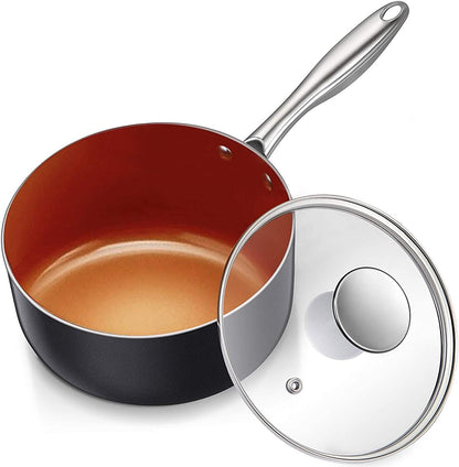 Cacerola de 3 QT con tapa, cacerola de cobre antiadherente MICHELANGELO