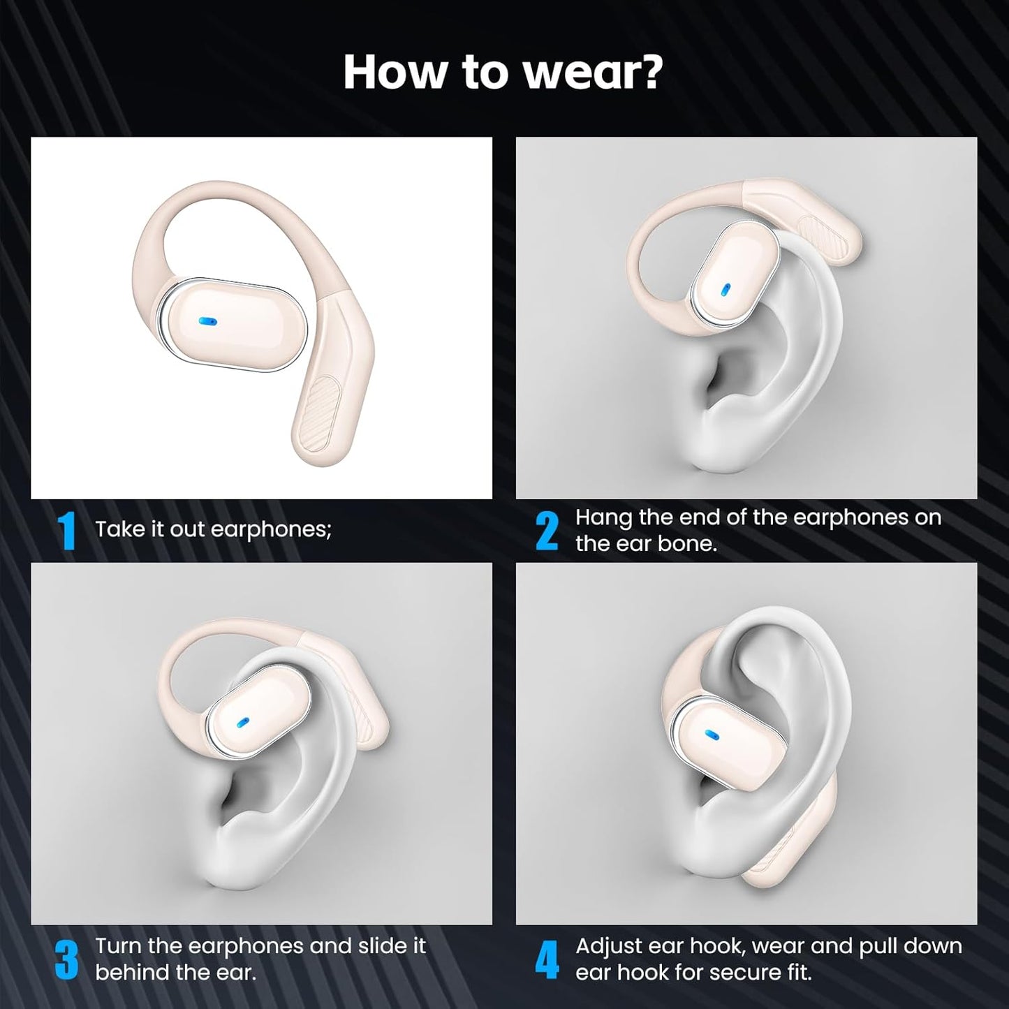 Auriculares inalámbricos de oreja abierta, IPX7 impermeables.