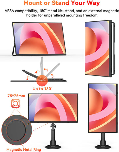 Monitor portátil inalámbrico Hotyeah 15.6", 1080P USB-C / HDMI