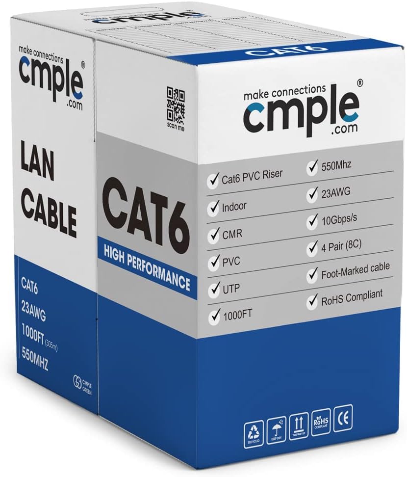 Cable Ethernet LAN de red Cat6 (UTP), 23 AWG, CMR.