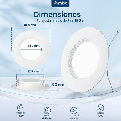 Luces empotrables Amico 24 Pack 5/6", 5CCT borde deflector blanco