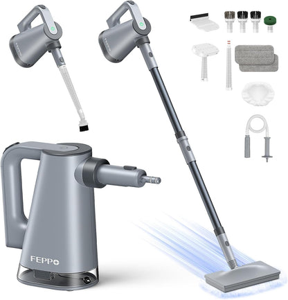 Limpiador de vapor Feppo, Mopa limpiadora desmontable, 10 accesorios.