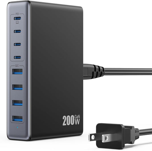 Adaptador USB C 200W 8 puertos carga rápida