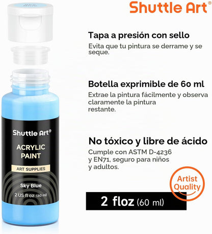 Juego de pintura acrílica Shuttle Art de 36 colores, 60 ml 12 pinceles