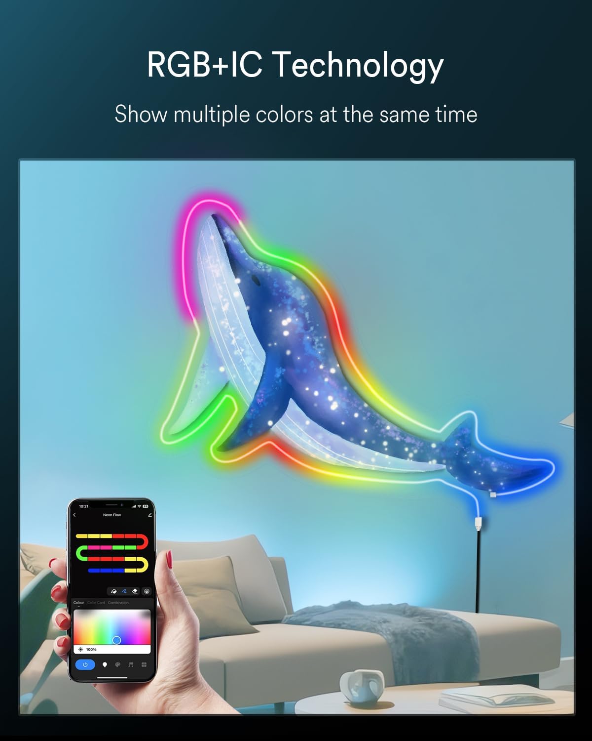 Luces de cuerda de neón Ligency, 5 m, RGB, resistente al agua.