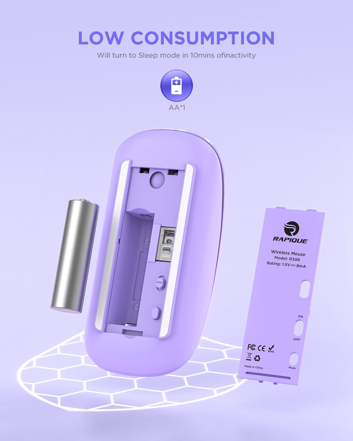 Mouse inalámbrico Bluetooth, larga vida útil, doble conectividad.