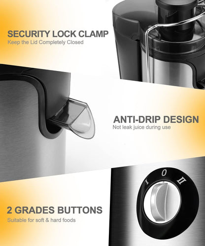 Extractor para jugos de 600 W, centrífugo para frutas y verduras.