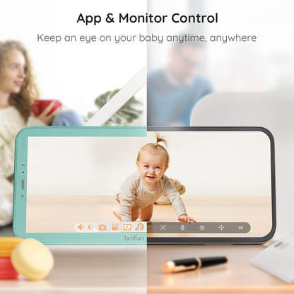 Monitor de vídeo para bebé BOIFUN, 5" y 2 cámaras, 2K Wi-Fi 2,4 GHz.