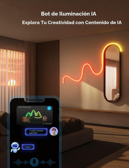 Cuerda de luces de neón Govee H61D6 RGBIC de 32.8", Alexa, Google.
