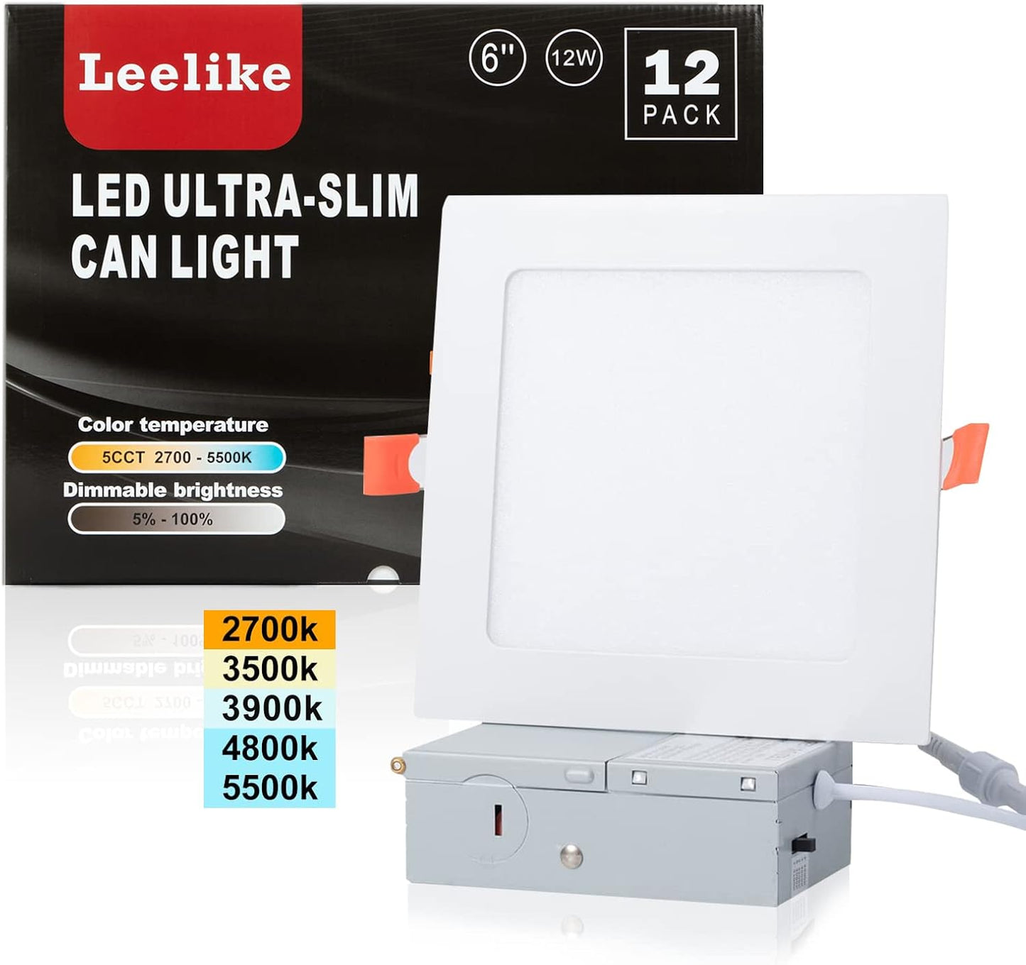 Leelike Paquete de 12 luces LED cuadradas 6" 12W