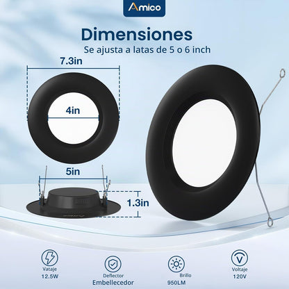 Luces empotrables Amico 24 Pack 5/6", 5CCT borde deflector negro.