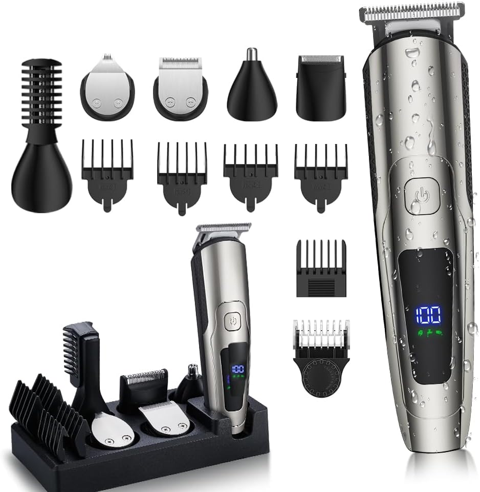 Juego de recortadora de barba eléctrica 6 en 1 para hombres.