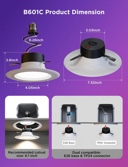 Luces LED Smart Empotrables Govee 6” WiFi Bluetooth Paq 6