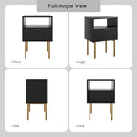 Mesa Auxiliar Moderna Negra Y Dorada Con 1 Cajón / Entrepaño