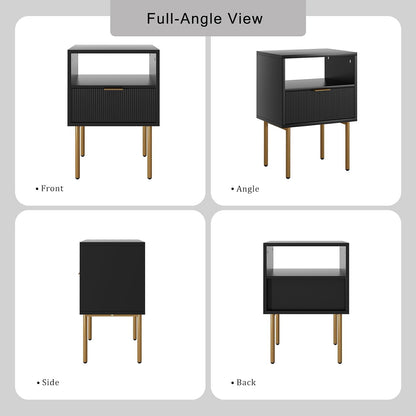 Mesa Auxiliar Moderna Negra Y Dorada Con 1 Cajón / Entrepaño