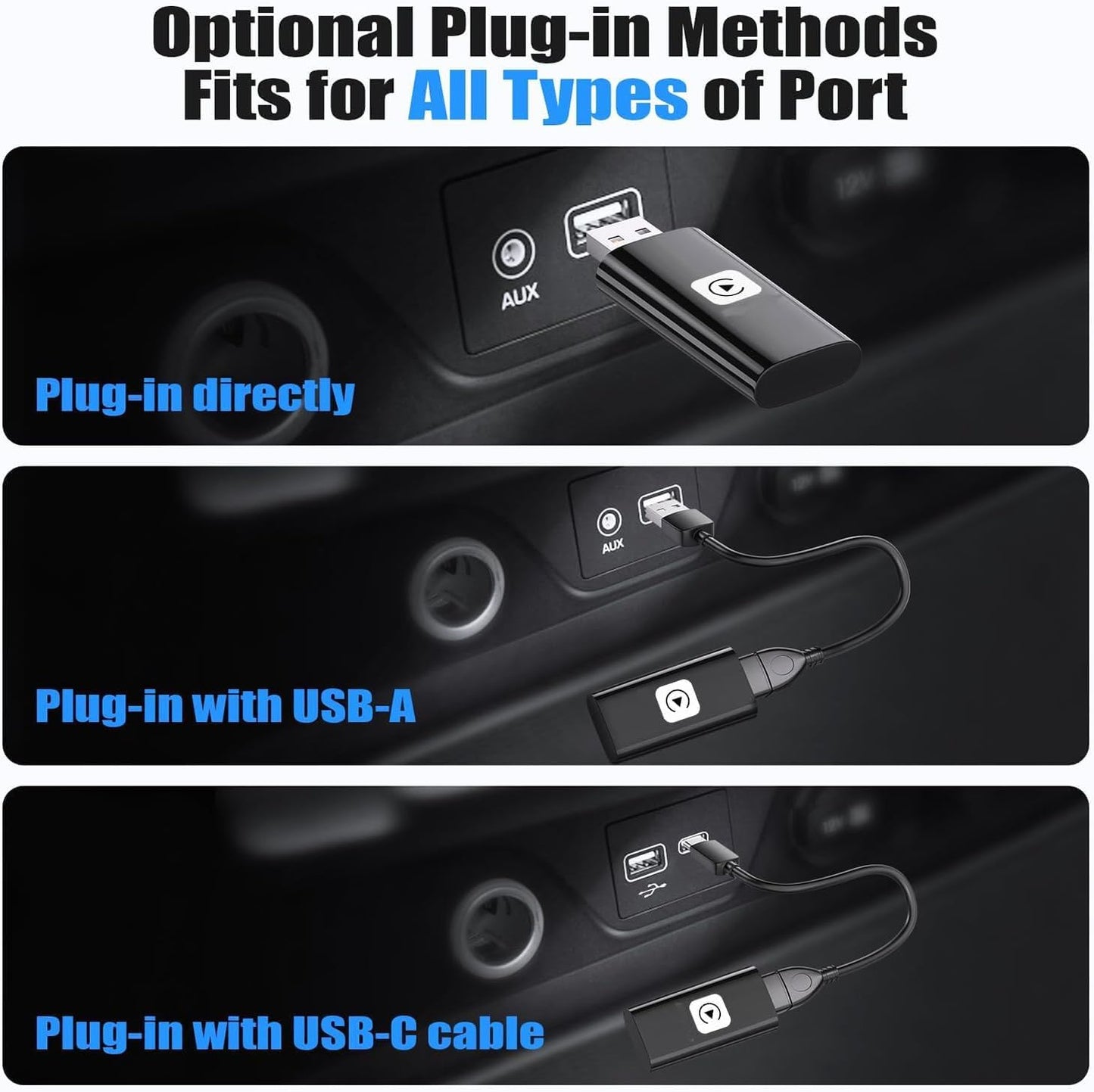 Adaptador inalámbrico CarPlay para Apple, 2025 2 en 1 Compatible con iOS y automóviles.