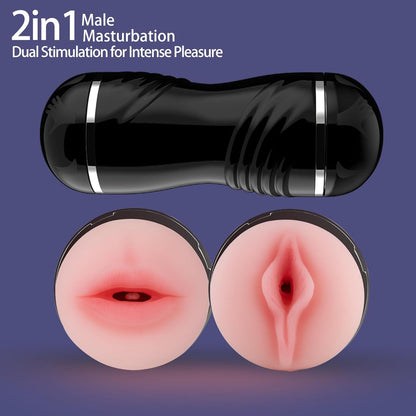 Masturbador masculino, 2 en 1, bocas texturizadas y realistas.