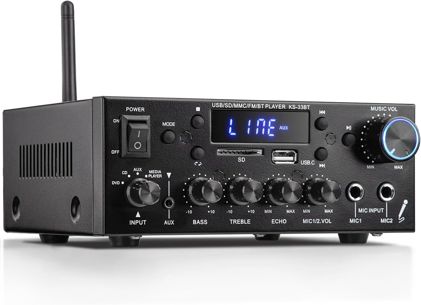 Receptor amplificador de audio estéreo KS-33BT