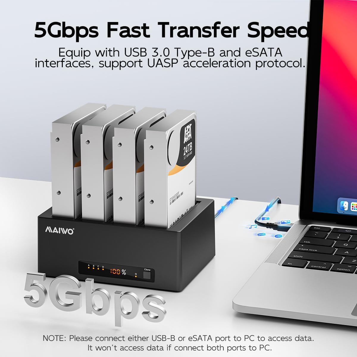 Duplicador de disco duro de 4 bahías, 5 Gbps de velocidad