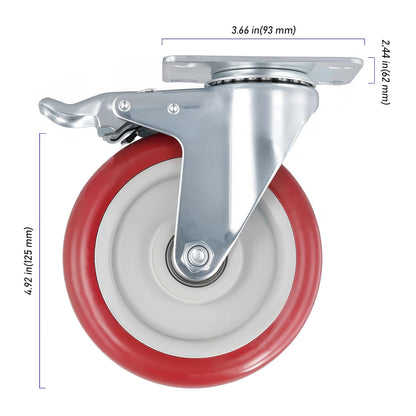 Juego de 6 ruedas giratorias, 5" con freno de bloqueo, 360-1320 lb