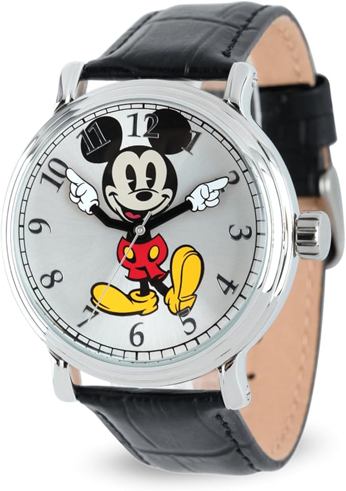 Reloj para adultos, con correa de cuero, Mickey Mouse.