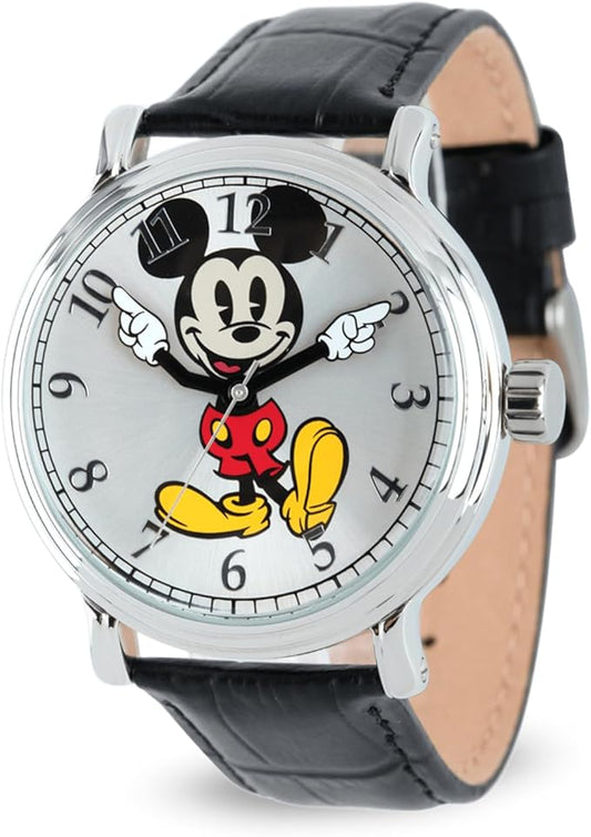 Reloj para adultos, con correa de cuero, Mickey Mouse.