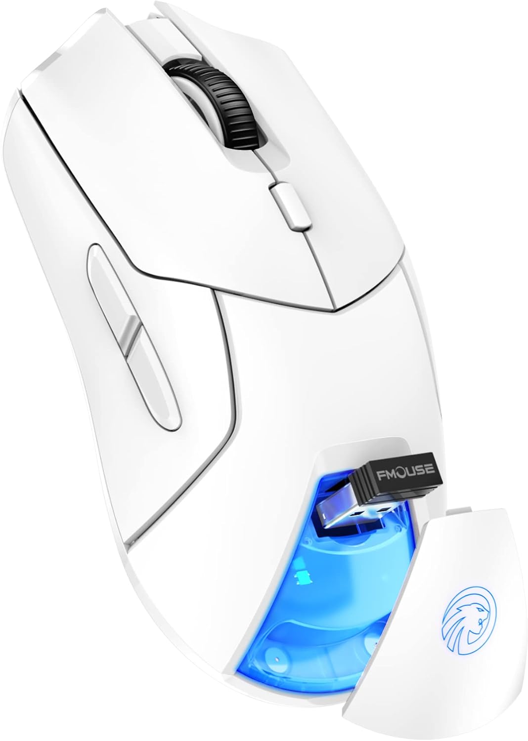 Mouse inalámbrico blanco para juegos, tres modos (2.4G/Bluetooth/cableado)
