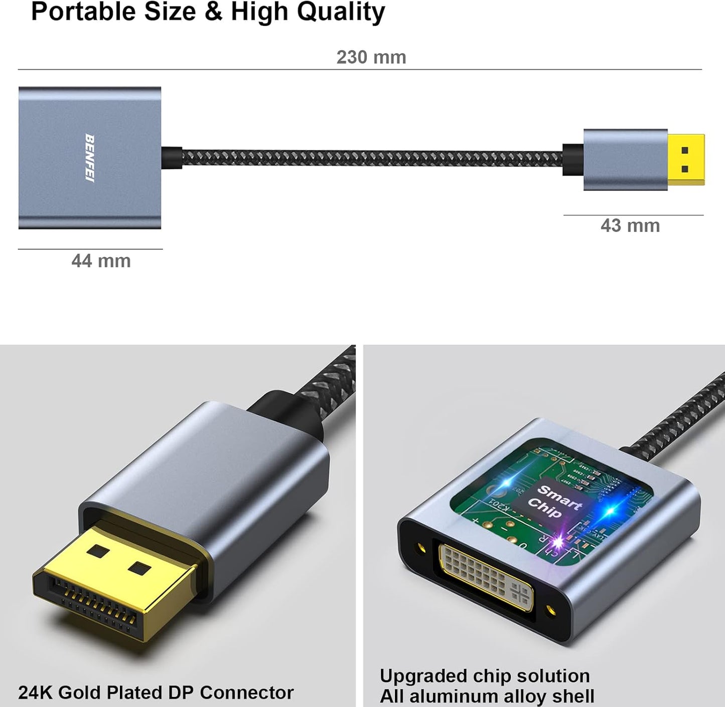 DisplayPort a DVI, adaptador de enlace único, compatible con Lenovo Dell HP