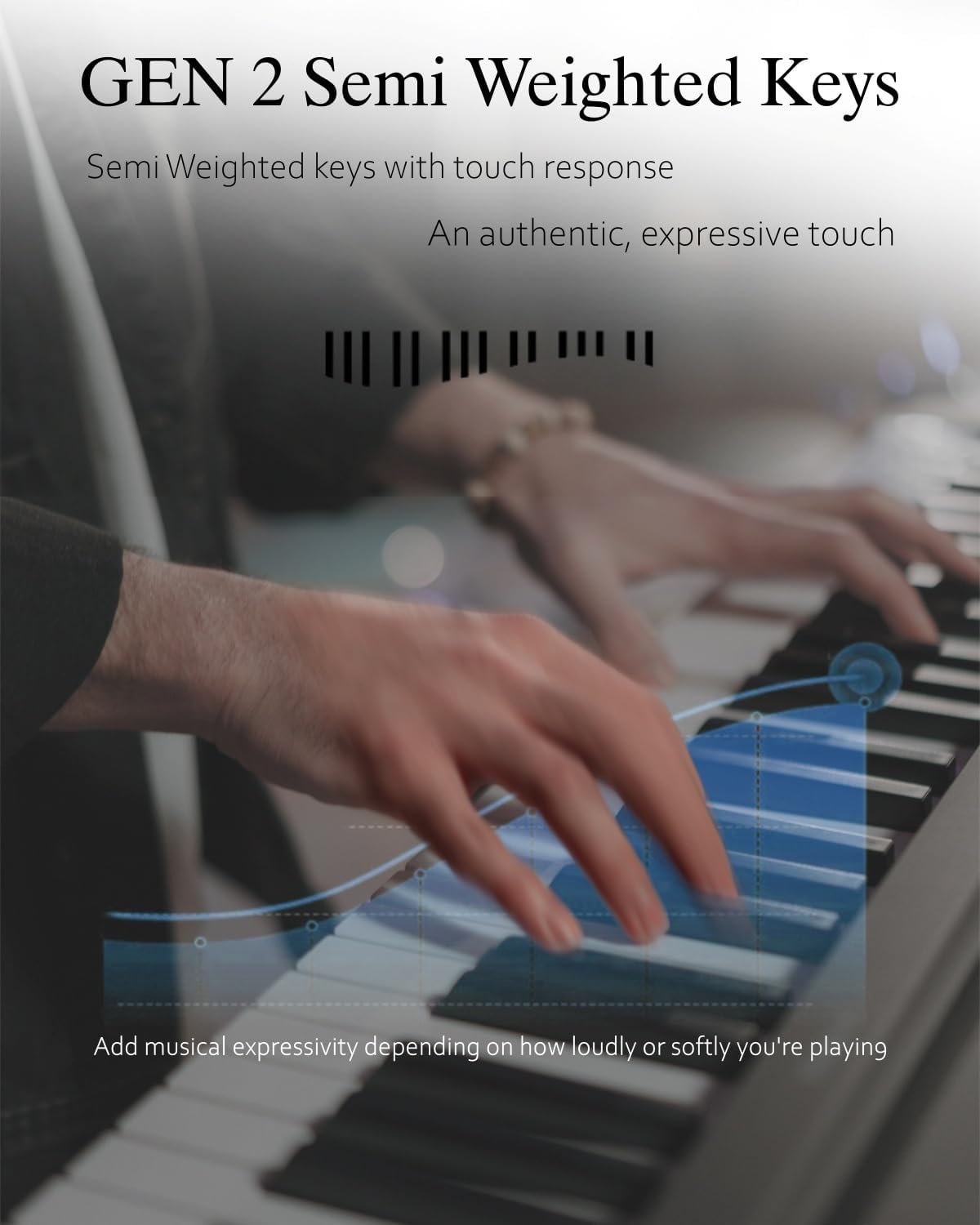 Longeye Teclado de piano digital, 88 teclas, tamaño completo, soporte.