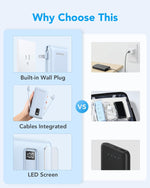Charmast Cargador portátil con cables integrados y enchufe de pared.