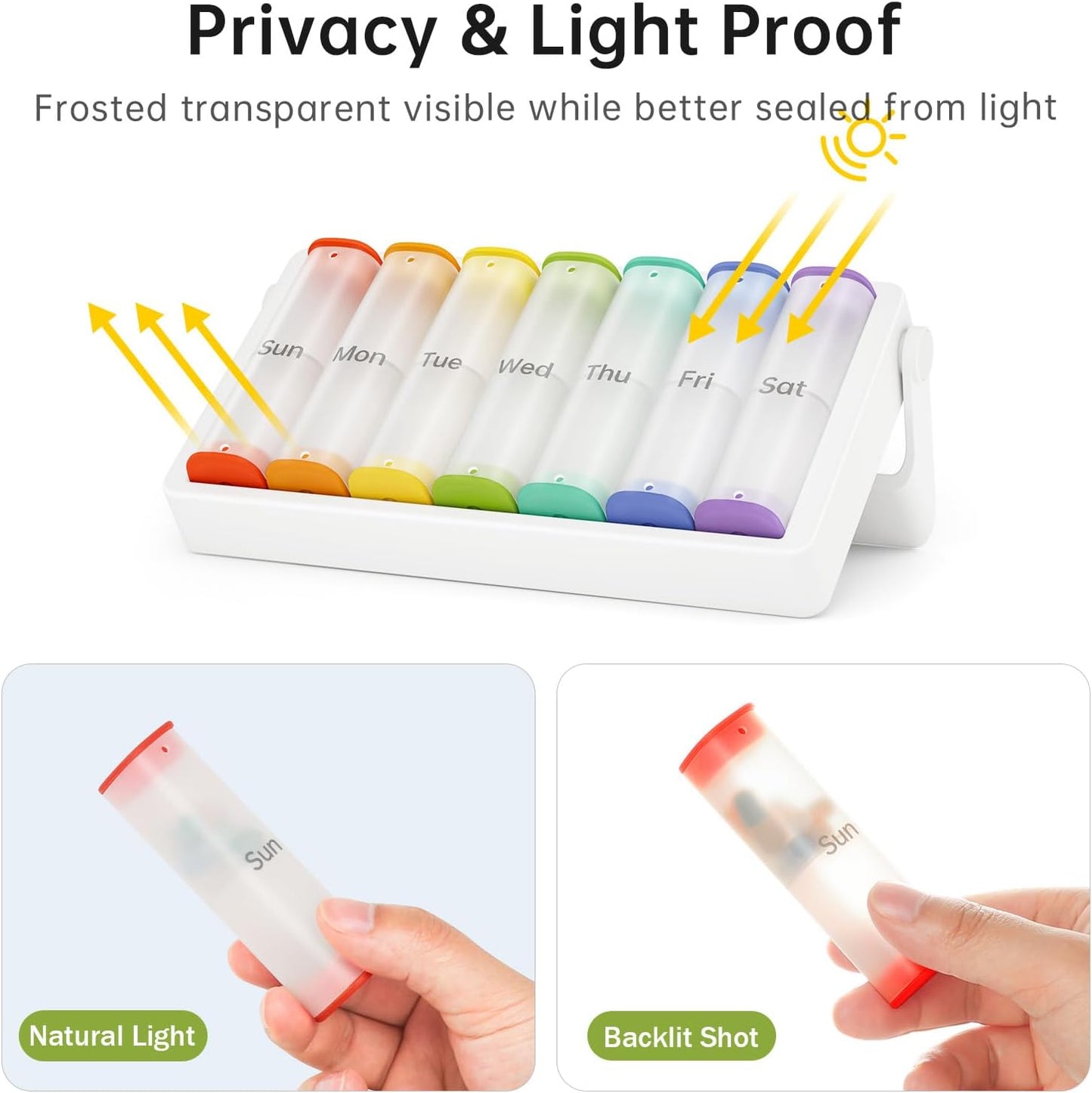 Pastillero semanal 2 veces al día, Koviuu, con mango giratorio.
