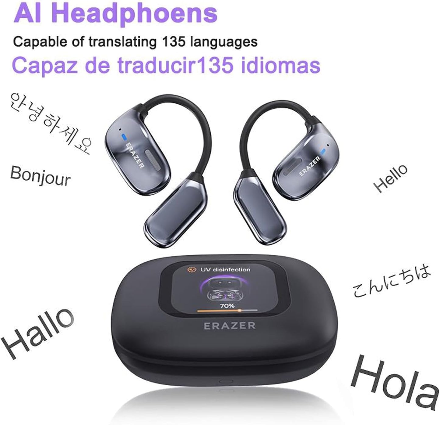 Auriculares ERAZER XF23 con traductor de IA en tiempo real, 3 en 1