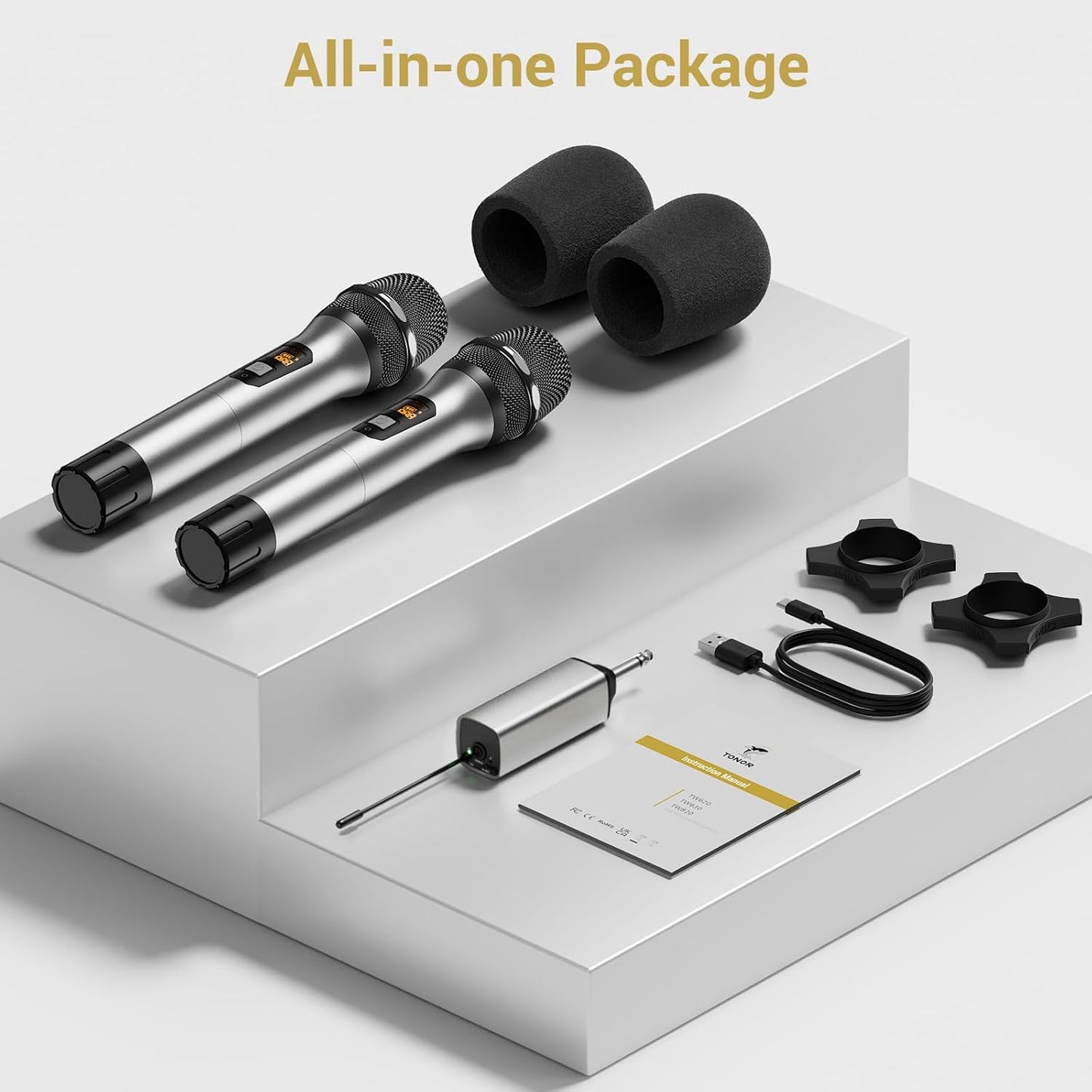 TONOR Micrófono Inalámbrico,Sistema de Micrófono Dinámico.