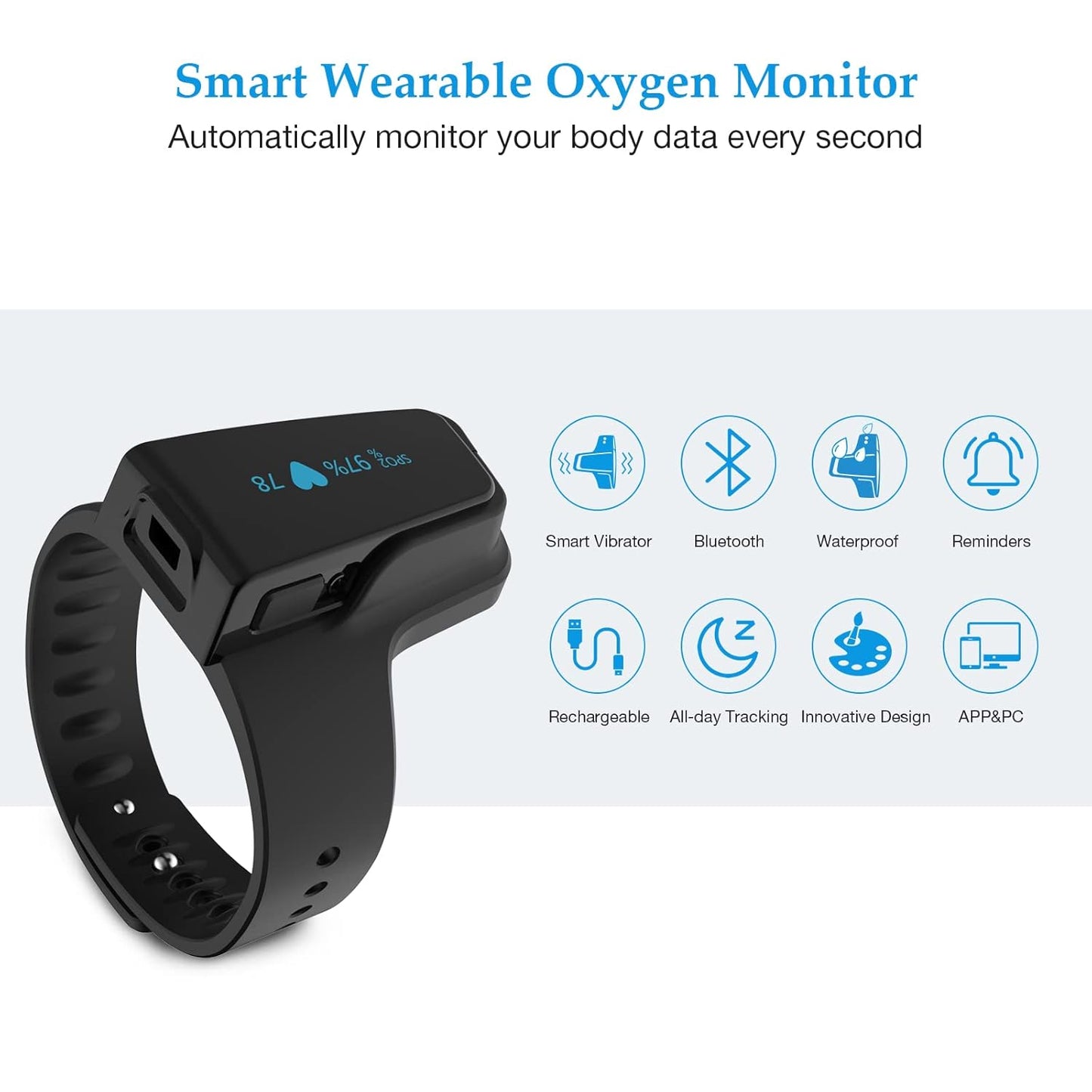 Medidor de oxígeno Bluetooth para la salud,MONITOR DE OXIGENO.