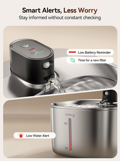 Fuente de agua Feelneedy inalámbrica para gatos, acero inoxidable