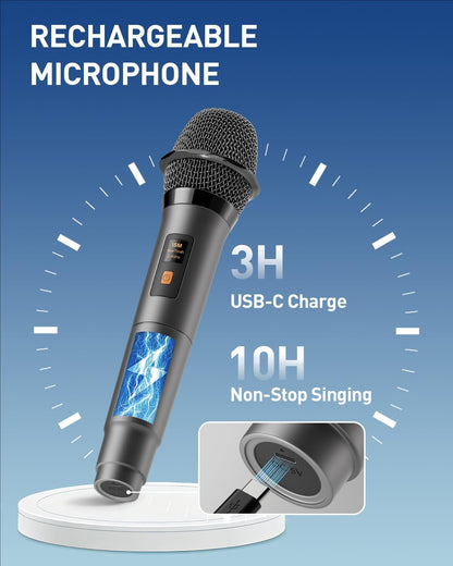 Karaoke con 2 micrófonos inalámbricos recargables, VERKB T09.