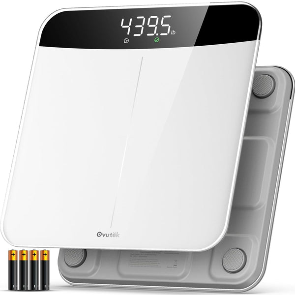 Báscula digital Ovutek de alta precisión para baño con pantalla LED, vidrio templado y capacidad de 180 kg