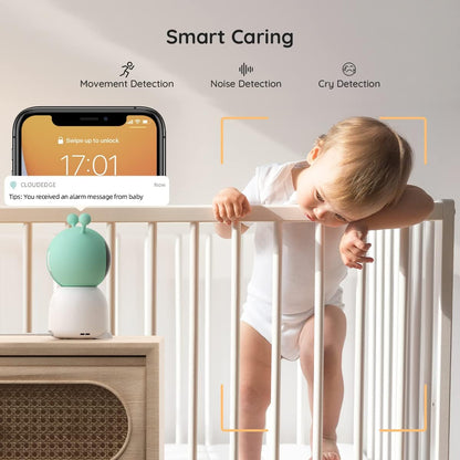 Monitor de vídeo para bebé BOIFUN, 5" y 2 cámaras, 2K Wi-Fi 2,4 GHz.