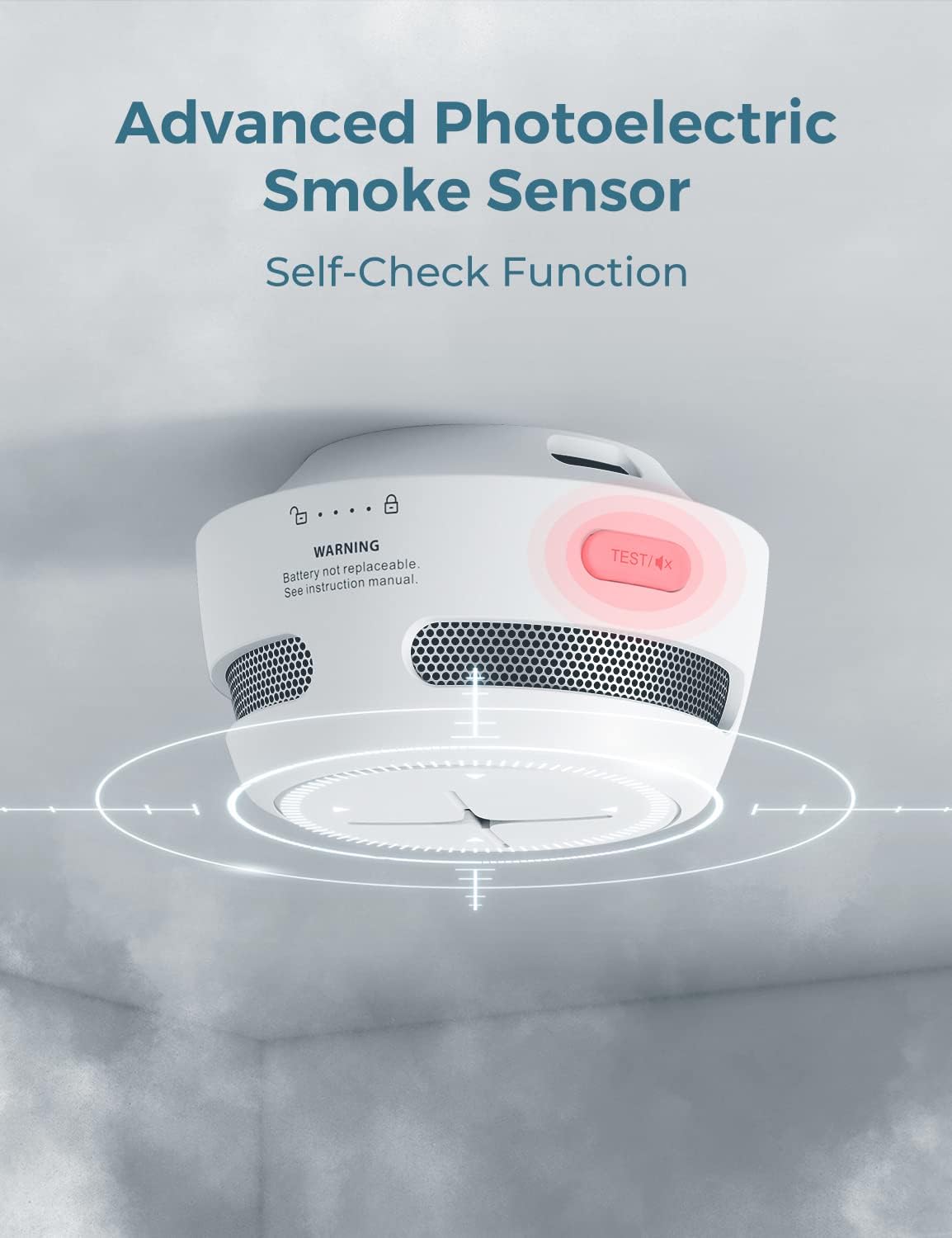Detector de humo alarma de incendios con botón de prueba/silencio. AEGISLINK