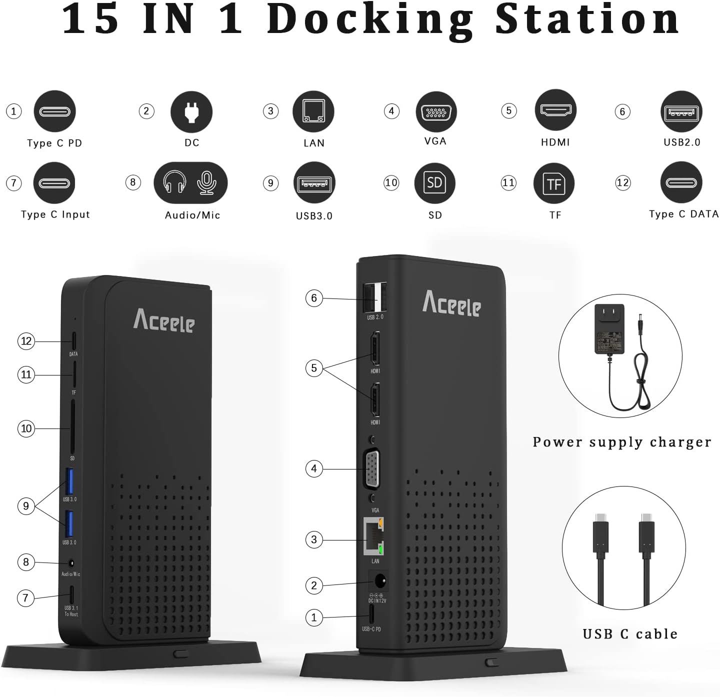 Estación de acoplamiento para portátil, Aceele concentrador USB/C.