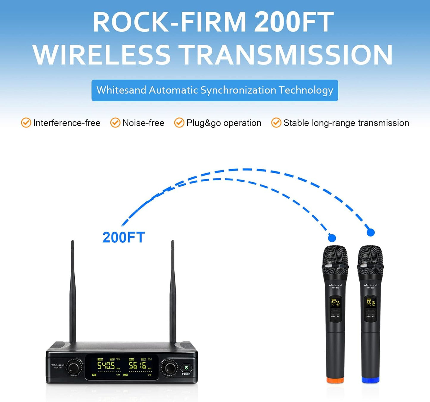 whitesand - Sistema de micrófono inalámbrico UHF.